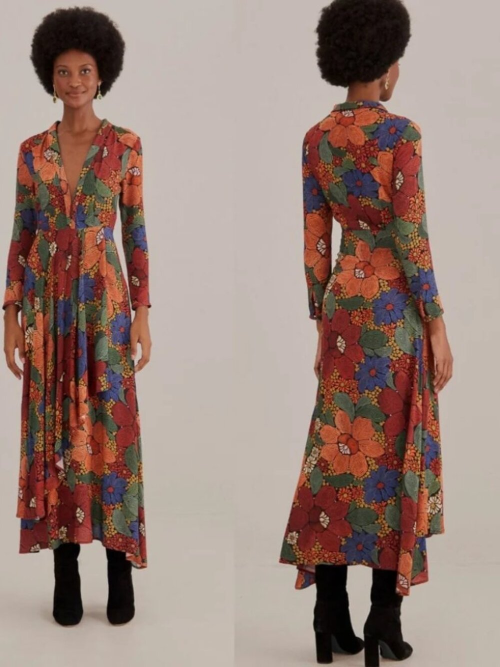 FARM Rio black stitched flowers v neck maxi dress- LARGE